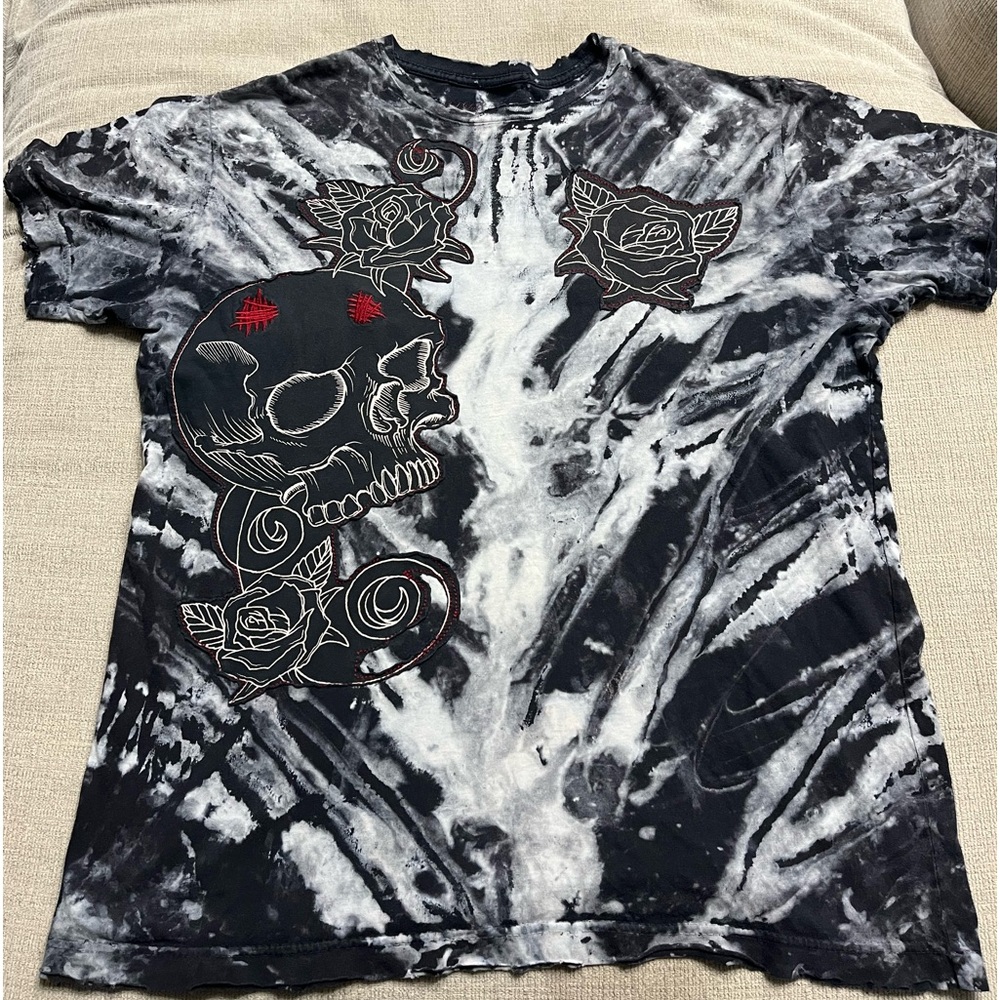 Affliction Shirt Men's M Red Label Skull Rose Gill Monte Graphic Print Series